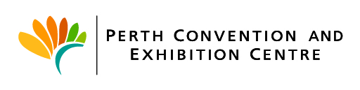 Perth Convention and Exhibition Centre (PCEC) logo with a arcing line below six feather-like shapes in a gradient of colours. Click to go to PCEC's website.
