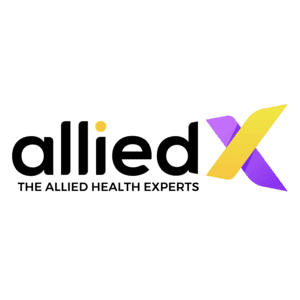 Allied X's logo, with text below reading "The allied health experts". Click to go to Allied X's website.
