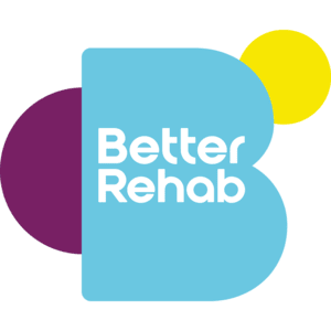 Better Rehab logo including a capital blue B, purple semi-circle and yellow circle. Click to go to Better Rehab's website.