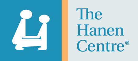 The Hanen Centre logo with a solid cartoon silhouette of an adult and child at a table. Click to go to The Hanen Centre's website.